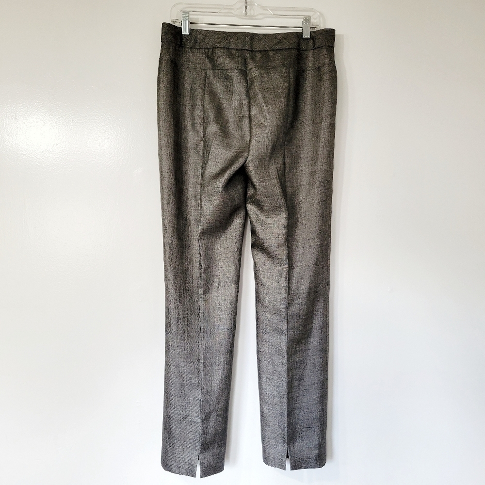 Elie Tahari Black & Silver Metallic Wool Blend Straight Leg Pant Size 6 - Picture 2 of 10